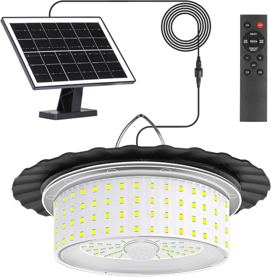 GATXLTE Solar Shed Light with Remote Control Solar Pendant Light Outdoor 360° Lighting IP65 Waterproof Outdoor Lights with Motion Sensor