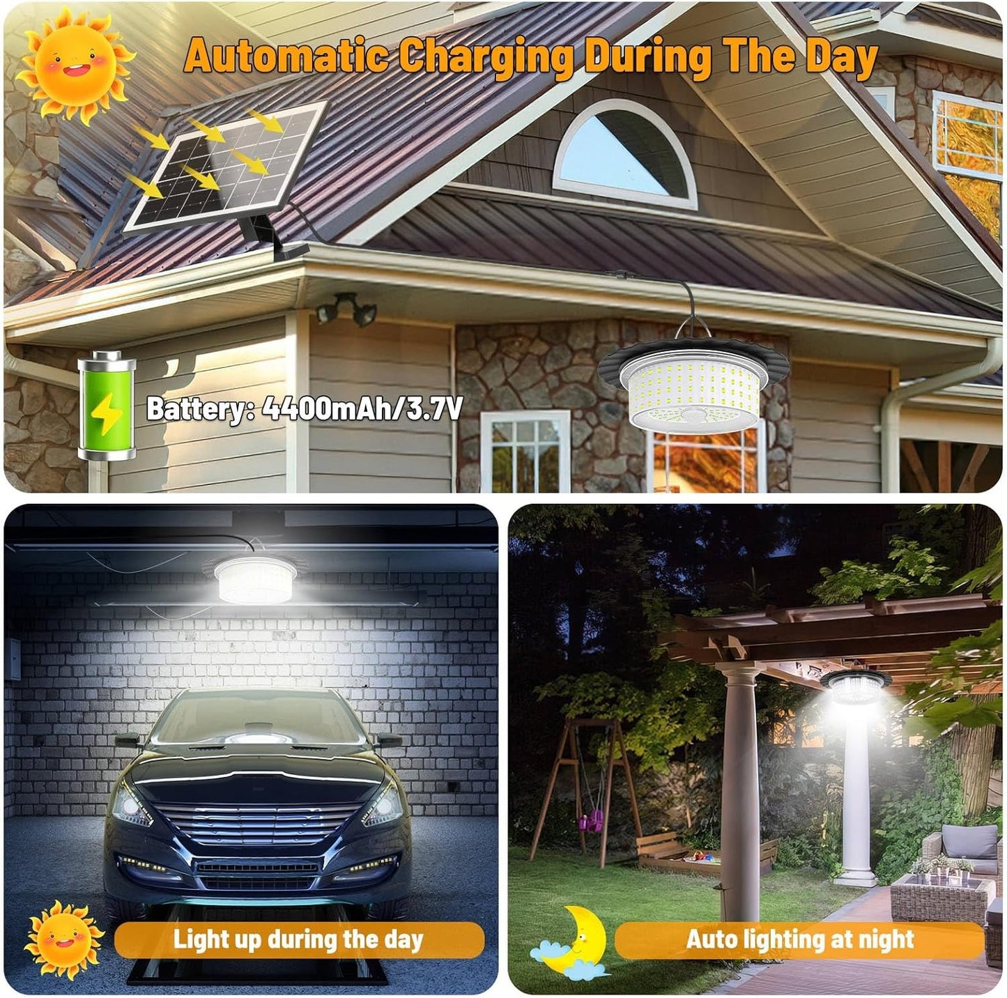 GATXLTE Solar Shed Light with Remote Control Solar Pendant Light Outdoor 360° Lighting IP65 Waterproof Outdoor Lights with Motion Sensor